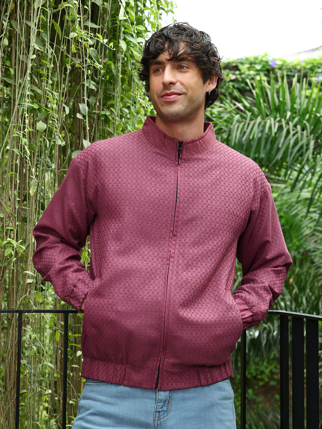Gridveil-Jacquard Bomber Jacket