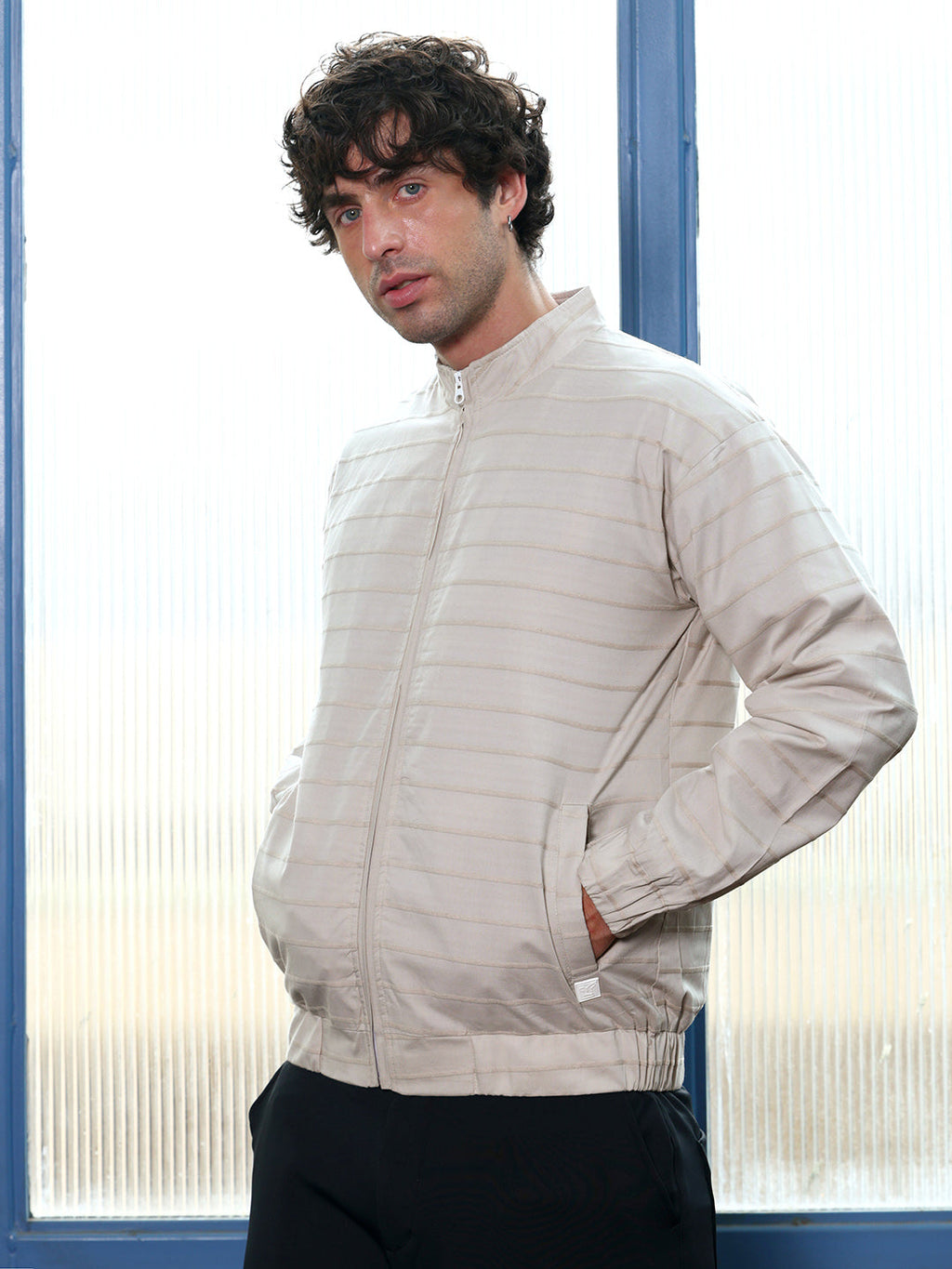 Pinline-Jacquard Bomber Jacket