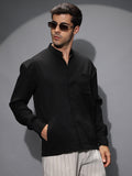 Band-Collar Heathered Shacket