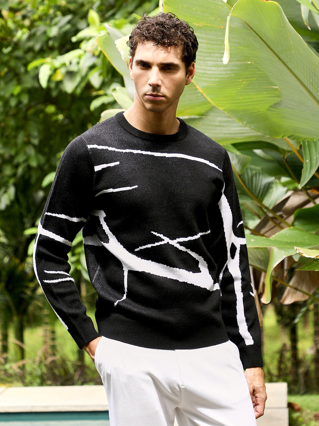 Mono-Abstract Pullover Sweater