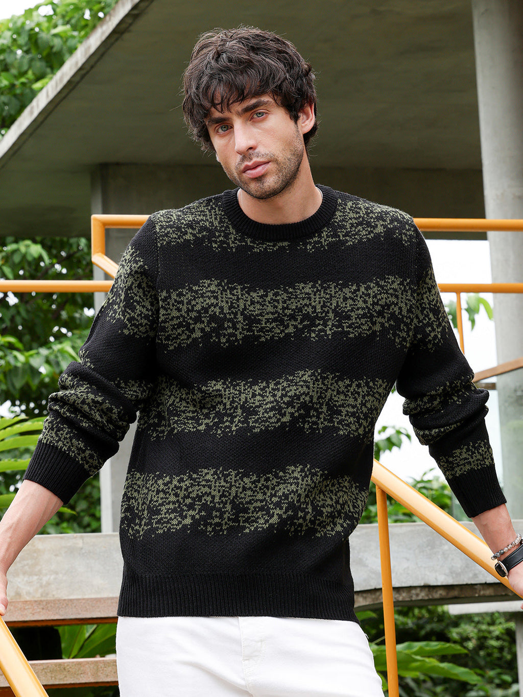 Ditsy-Panel Pullover Sweater