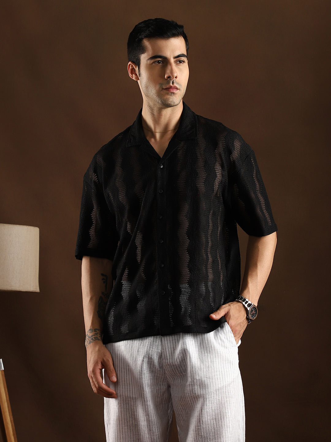 Swirl Open-Knit Resort Shirt