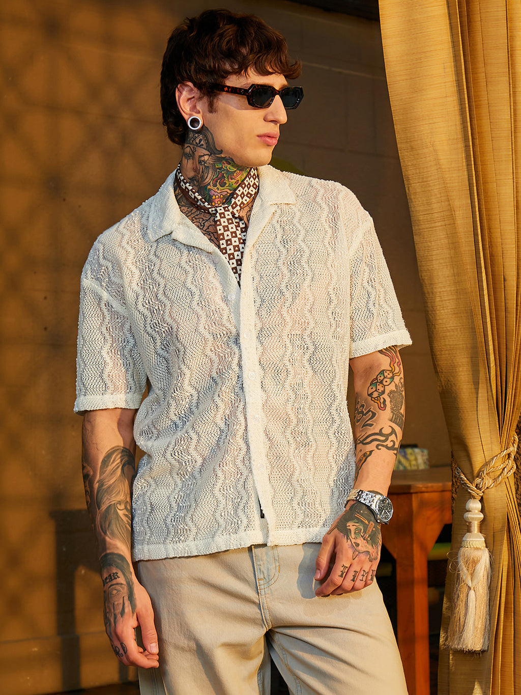 Swirl Open-Knit Resort Shirt