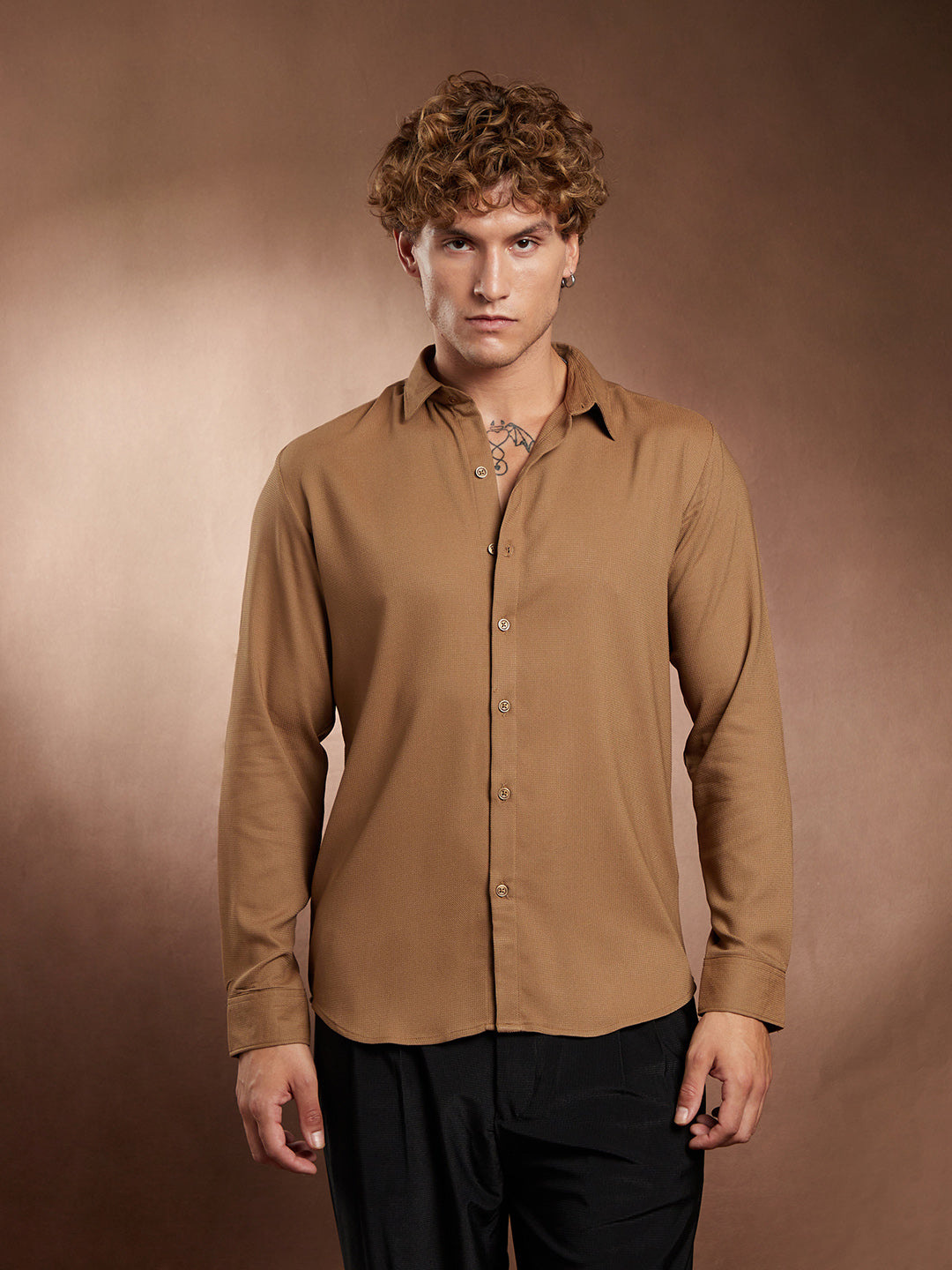 Solid Waffle-Weave Shirt