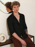 Black Tailored Fit Spread Collar Full Sleeve Shirt