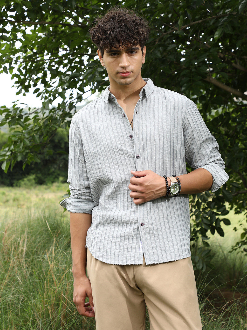 Edgy-Stripe Jacquard Shirt