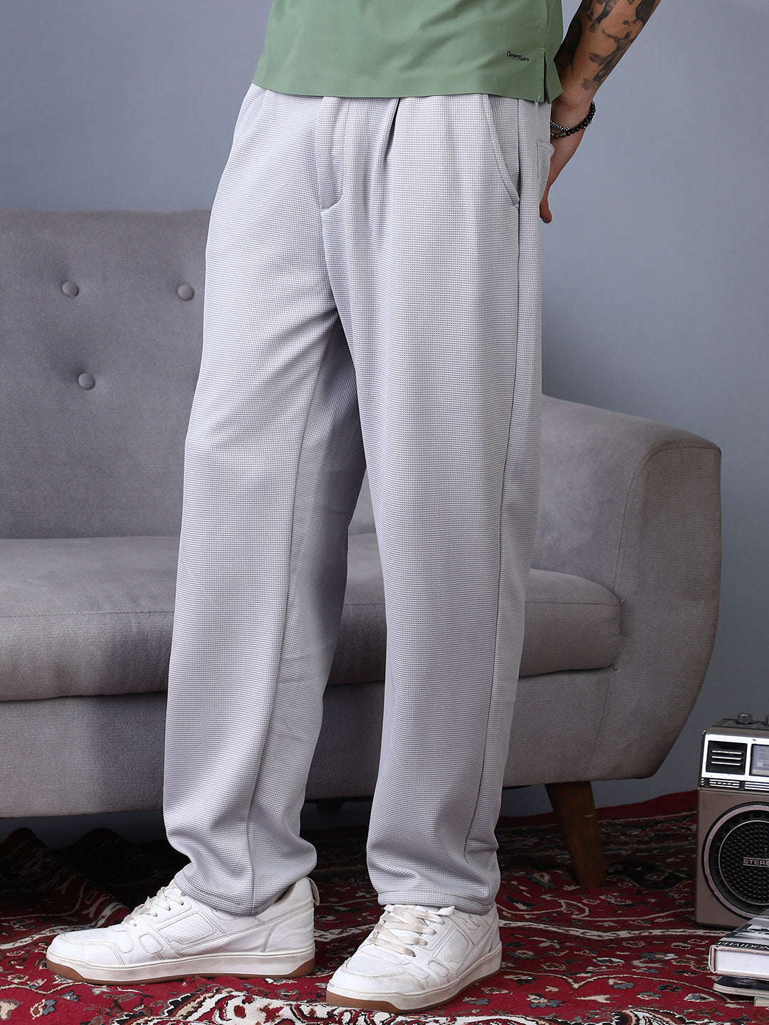 Micro-Waffle Straight Trousers
