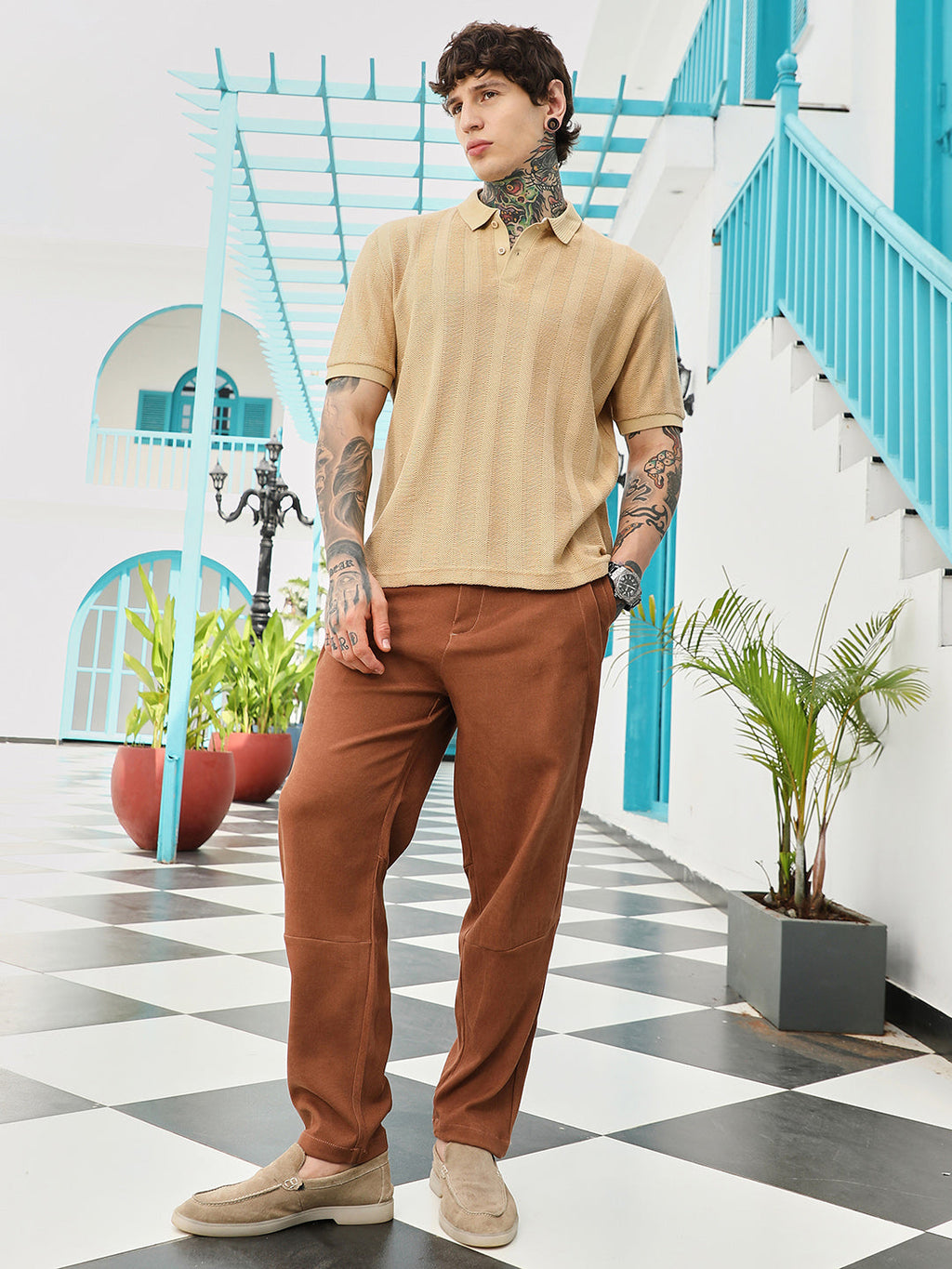 Candy Stripe-Knitted Polo T-Shirt